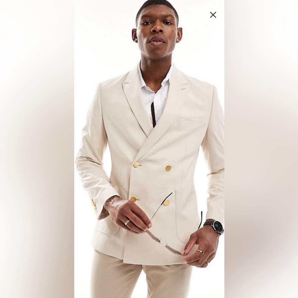 Cream Skinny Blazer Suit Jacket
